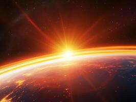 Sunrise over Earth highlighting vibrant colors in space photo