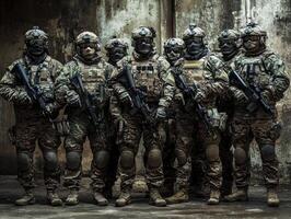 Special forces team in tactical gear preparing for operation photo
