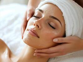 Relaxing facial treatment at a spa during a sunny afternoon photo