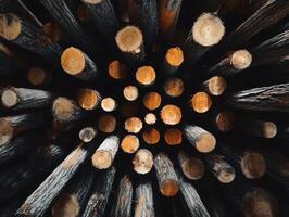 Logs stacked in a circular pattern within a lumberyard photo