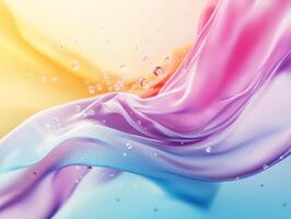Colorful fabric flowing with water droplets in soft light photo