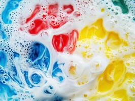 Colorful soap bubbles create vibrant patterns during cleaning activity photo