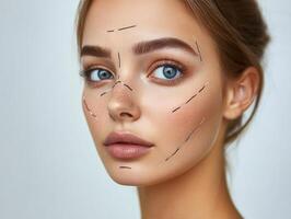 Facial treatment showcasing aesthetic procedures on model photo
