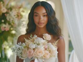 Bridal portrait in a floral setting during the daytime photo