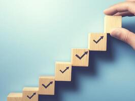 Stepping towards success with progress blocks and checkmarks photo