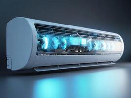 Modern air conditioning unit with blue LED lights and sleek design photo