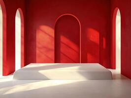 Bright red interior with minimal design and natural light photo