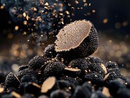 Truffles being cut and prepared for culinary use in a kitchen photo