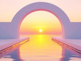 Beautiful sunset viewed through an arch at the seaside photo