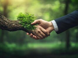 Partnership of nature and humanity in a lush forest photo