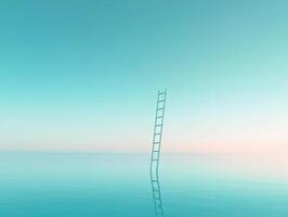 Ladder standing alone in tranquil waters at dusk photo