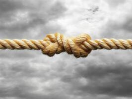 Knot tied in rope against a dramatic cloudy backdrop photo
