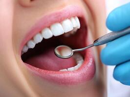 Dental examination with tools in a modern clinic setting photo
