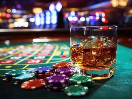 Exciting night at the casino with drinks and vibrant atmosphere photo