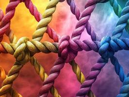 Colorful intertwined ropes create a vibrant abstract design photo