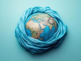 Globe wrapped in fabric symbolizes global unity and care photo