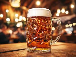 Refreshing craft beer served in a glass with bubbles and froth photo