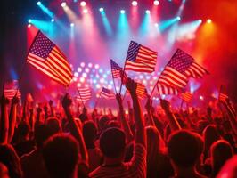 Crowd waves American flags at a lively concert celebration photo