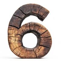Wooden number six crafted from rustic timber block photo