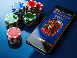 Engaging smartphone roulette game with vibrant chips on table photo