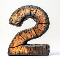 Wooden number two sculpture on light background photo
