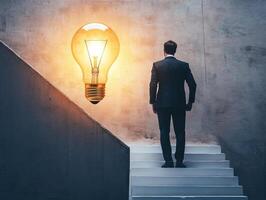 Businessman contemplating new ideas while standing on stairs photo