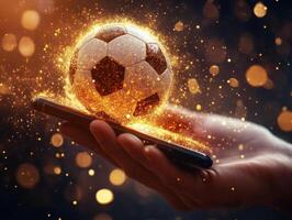 Engaging soccer moment captured with a phone in a vibrant setting photo