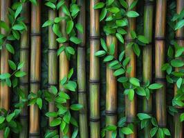 Green bamboo stalks with vibrant leaves in a natural setting photo