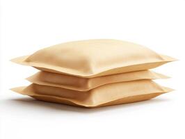 Soft pillows stacked for comfort in a cozy setting photo
