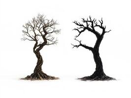 Unique twisted trees showcasing contrasting colors and shapes photo