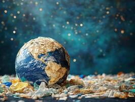 Earth surrounded by plastic waste highlighting environmental issues photo