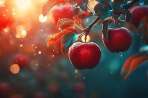 Apples glistening in the warm glow of the sunset photo