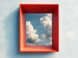 Box shaped frame showing fluffy clouds in a blue sky photo