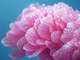 Pink flower with dew drops reflecting on water surface photo