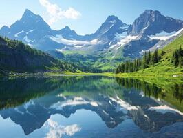 Stunning mountain landscape with clear lake reflections in summer photo