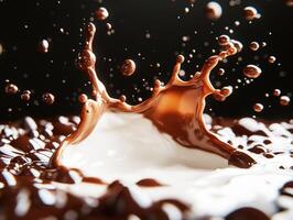 Chocolate splash creates dynamic visual effect in high contrast photo