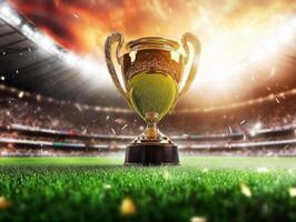 Dramatic trophy shining on the field during sunset photo