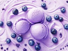 Delicious blueberry lavender ice cream served in a colorful swirl photo