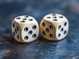 Two vintage dice resting on a dark surface during a game night photo