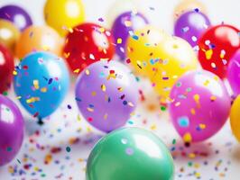 Balloons and confetti create a festive celebration atmosphere photo