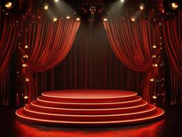 Classic stage setting with red curtains and dramatic lighting photo