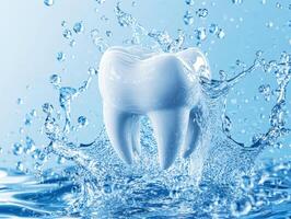 Tooth splashing in water creates refreshing dental imagery photo