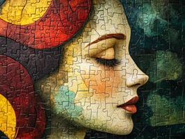 Woman's profile captured in an artistic puzzle design photo