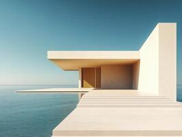Modern architectural design overlooks tranquil ocean water photo