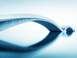 Modern bridge arches over calm water reflecting soft light photo
