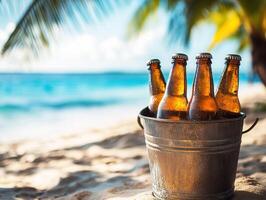 drinks in a bucket by the beach on a sunny day photo