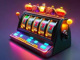 Exciting bright slot machine with vibrant lights and symbols photo