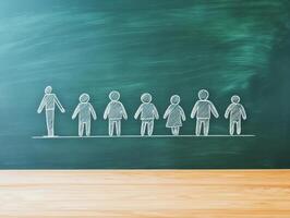 Silhouette of diverse figures on chalkboard in classroom setting photo