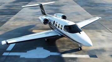 Luxury jet parked on runway at airport photo