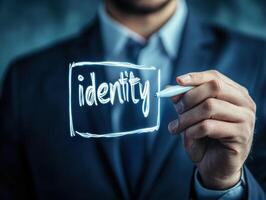 Business professional writing identity concept with digital pen on virtual screen photo